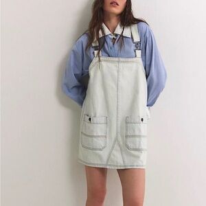 We the Free Light Blue Denim Overall Dress